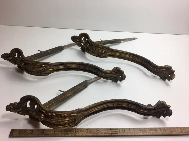 Antique French curtain tie back brackets Gilded Brass Very Large