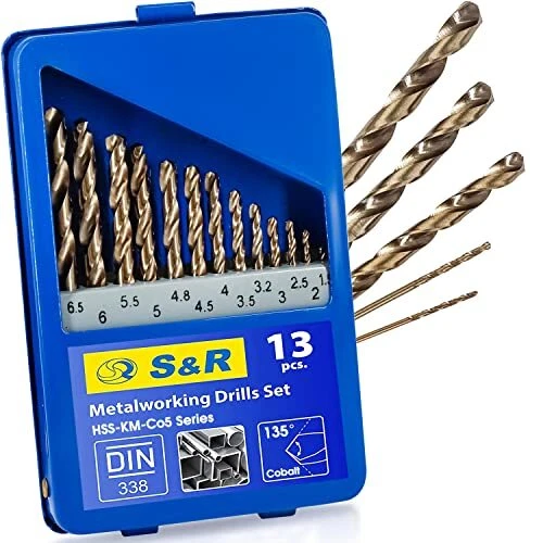 S&R Forets à Métaux HSS Cobalt 1-65 mm Angle 135 °. Set 13 Forets Acier Cobal...