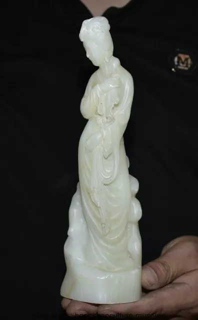 8.8 " Old Chinese Jade Carving Dynasty Beautiful woman Statue Sculpture