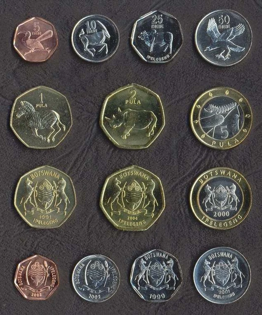 BOTSWANA COMPLETE FULL COIN SET 5+10+25+50+1+2+5 Pula 2000-2007 UNC LOT of 7