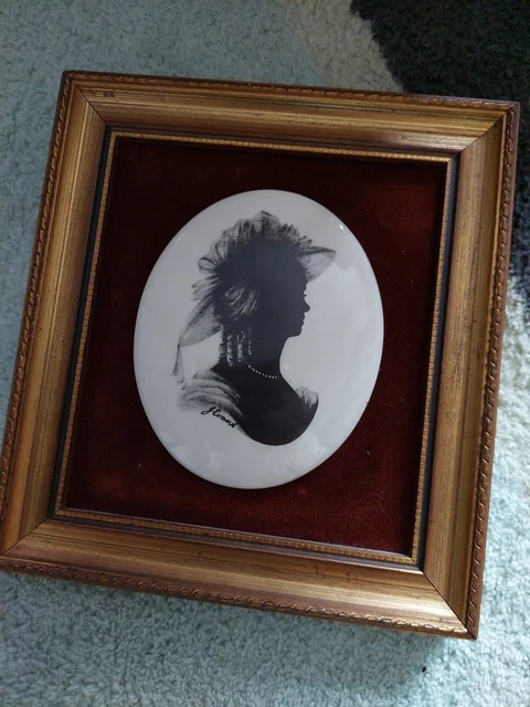 Vintage gold framed lady on a tile mount staffordshire fine ceramics