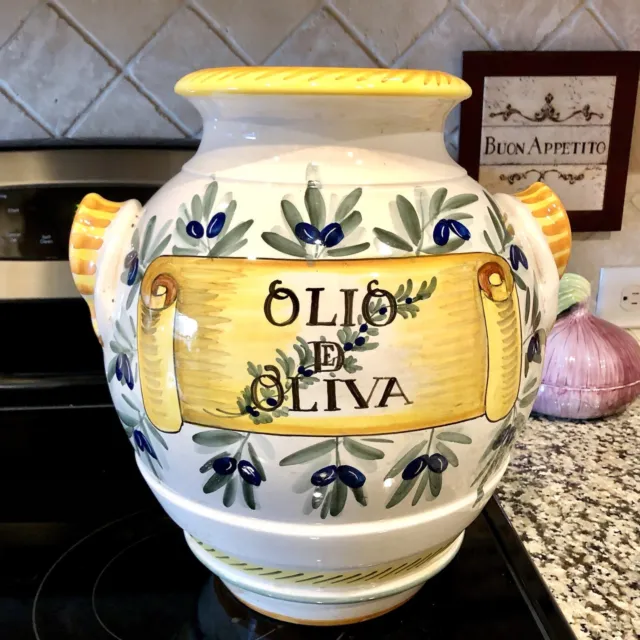 Vtg Italian Majolica Olio de Oliva Extra Large Urn Jar Centerpiece Italy MCM