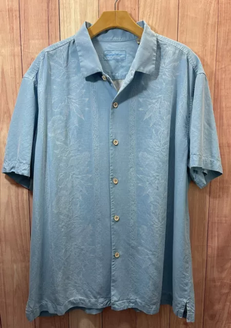 Tommy Bahama Men's Size XXL 2XL Camp Shirt Bali Border Blue 100% Silk