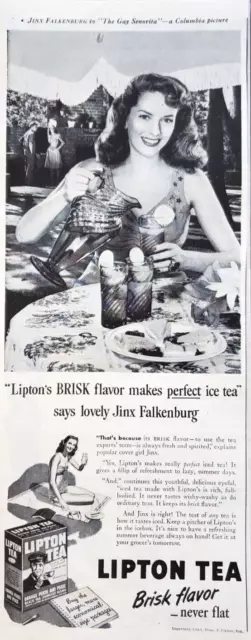 PRINT AD Lipton Brisk Iced Tea 1945 5x13 Jinx Falkenburg Orange Pekoe Summer