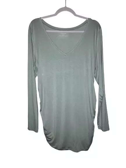 NWT Womens Motherhood Maternity V-Neck Long Sleeve Top XL Light Green Stretch