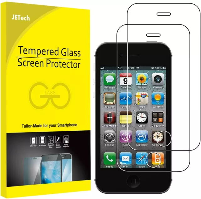 2 x 100% 9H Genuine Tempered Glass Film Screen Protector For Apple iPhone 4, 4S