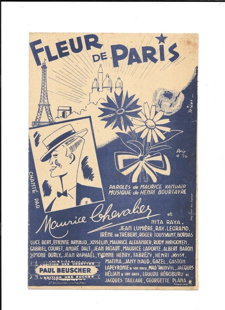 &PARTITION FLEUR DE Paris Maurice Chevalier Music Sheet