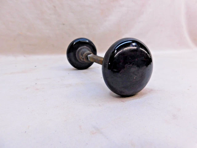 1800's Antique DOOR KNOB Set Black Milk Glass VICTORIAN Style Original ORNATE