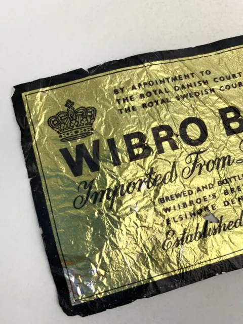 Rare Vintage Gold Foil Wibro Beer Bottle Label Denmark Import Elsinore 3