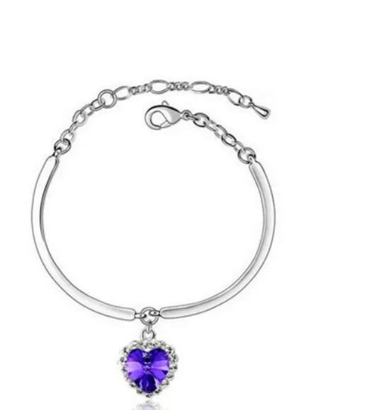 Hot Women's New Fashion Jewelry Rhinestone Lucky Heart Crystal Bracelet Purple