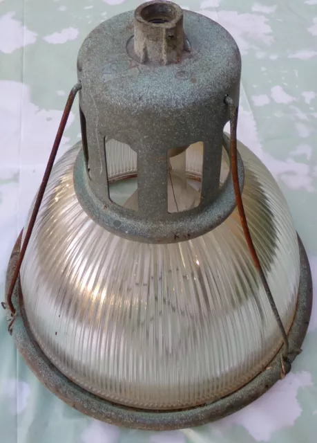 Vintage Holophane Lobay 682 Glass Shade Pendant Industrial Light Fixture