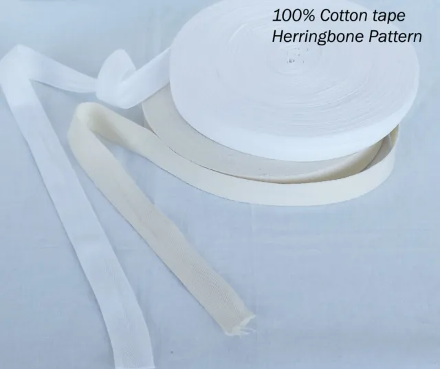 25mm Naturel Beige/Blanc Coton Sergé Bande Tablier, Bruant Liens 10 Mtrs