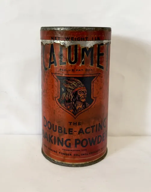 Vintage Calumet Paper Label 1 lb Baking Powder Advertising Tin