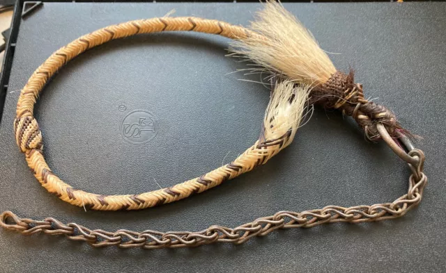 Antique Tack Horse Hair Handmade whip Or Rein Iron Chain As Is