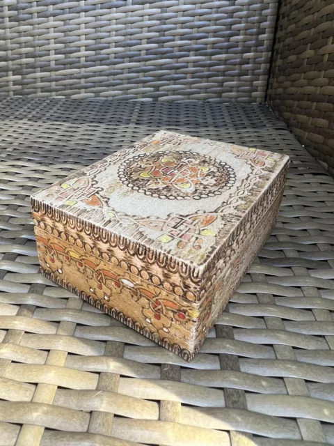 Vintage Handmade Decorative Foreign Wooden Patterned Trinket Storage Box