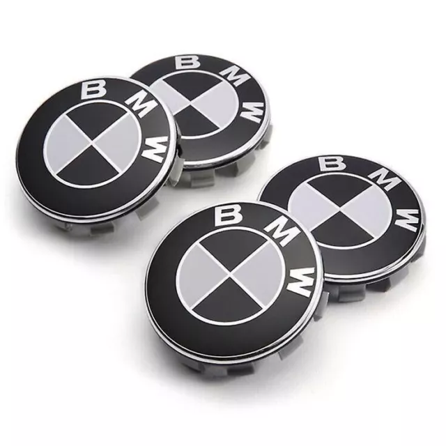 4x BMW Nabendeckel 68mm schwarz/weiß Felgenkappen E60 E66 E70 E83 E90 F10 F30