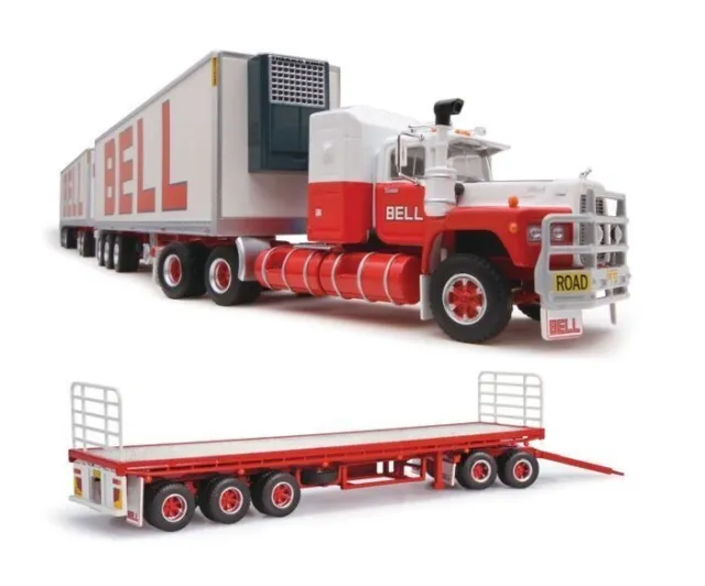 Highway Replicas Bell Freight Road Train 1:64 Model Truck With Flat Deck Trailer