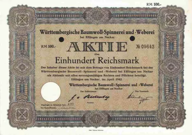 Württembergische Baumwoll Spinnerei Weberei 1942 Eßlingen Kelheim Schwarza Saale