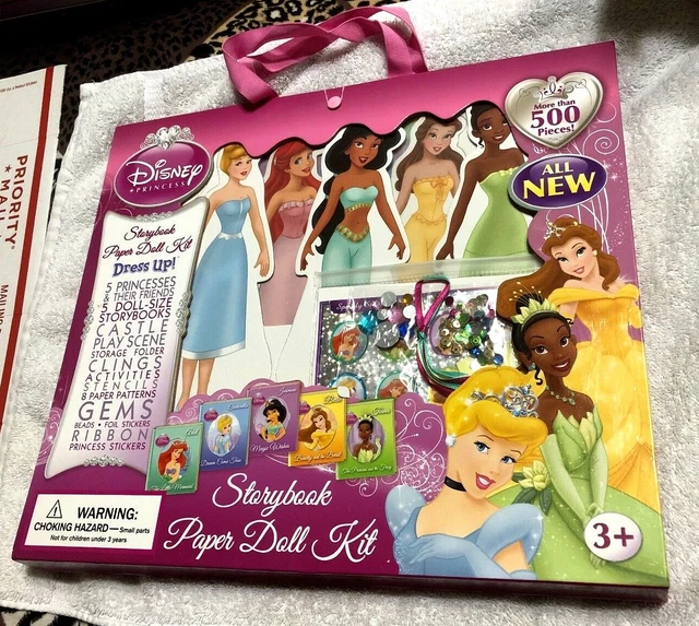 DISNEY PRINCESS STORYBOOK Paper Doll Kit Clings Gems Hardback Book