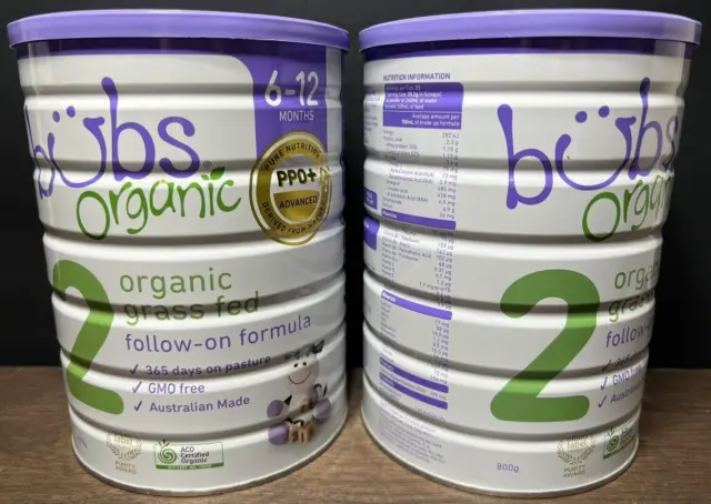 Lot 2 Bubs Organic Grass-Fed Stage 2 Powder Infant 800g Can 6-12 Months