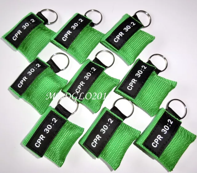 100pcs CPR Face Shield One Way Valve Keychain CPR barrier 30:2 Green