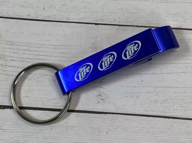 Vintage Miller Little Bottle Opener Keychain  Blue Aluminum Beer Key Ring