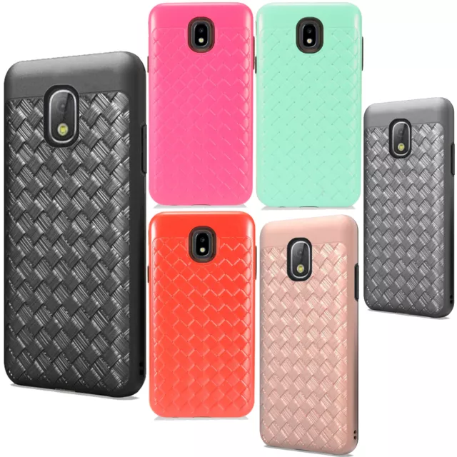 For Samsung Galaxy J7 V 2nd Gen Weave Texture Hybrid Rubber Silicone Case Cover