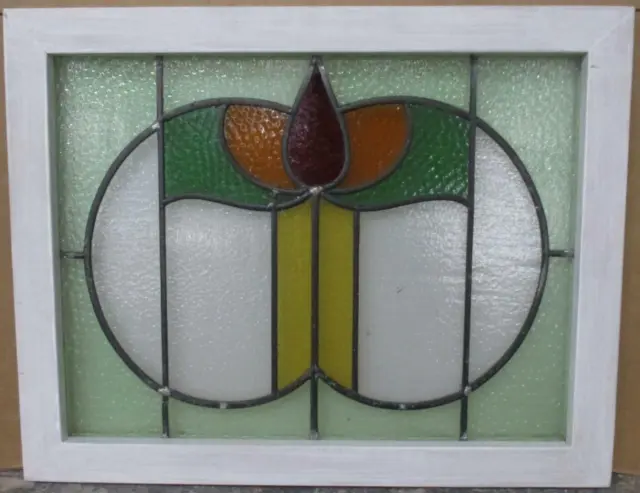 MIDSIZE OLD ENGLISH LEADED STAINED GLASS WINDOW Abstract Floral 24.5" x 19.25"