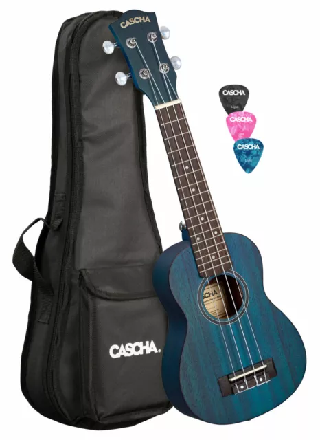 Cascha HH 2266L Premium Mahagoni Sopran Ukulele Set Blau Linkshänder Musik