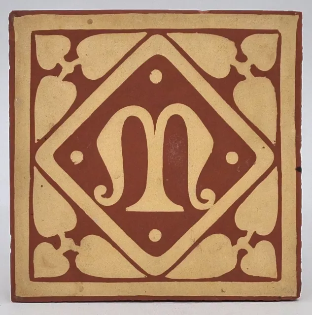 Rare Copeland & Garrett Encaustic Tile Pugin Designed "M" of the Virgin Mary