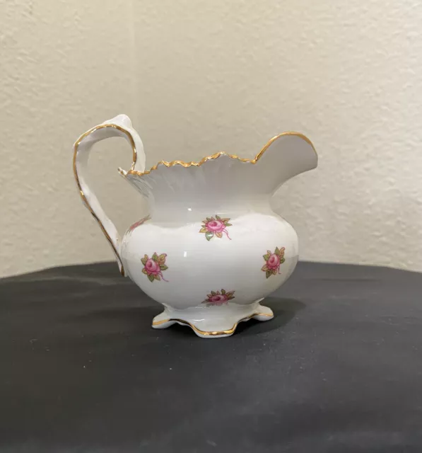 Aynsley Rosedale Bone China Creamer Footed Miniature Pitcher Pink Roses Gold VTG 3