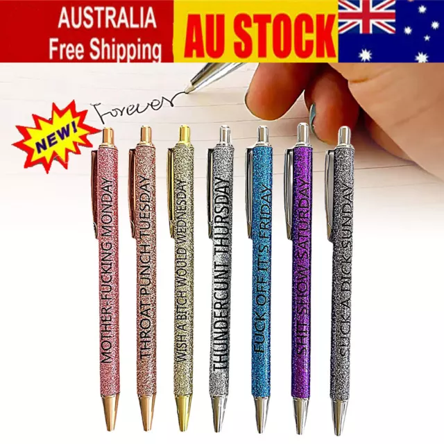 7PCS Funny Pens Swear Word Pen Set Weekday Vibes Glitter Pen Funny