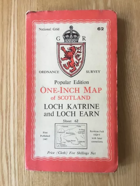 1945 Ordnance Survey Popular Edition One Inch Map 62 Loch Katrine & Loch Earn