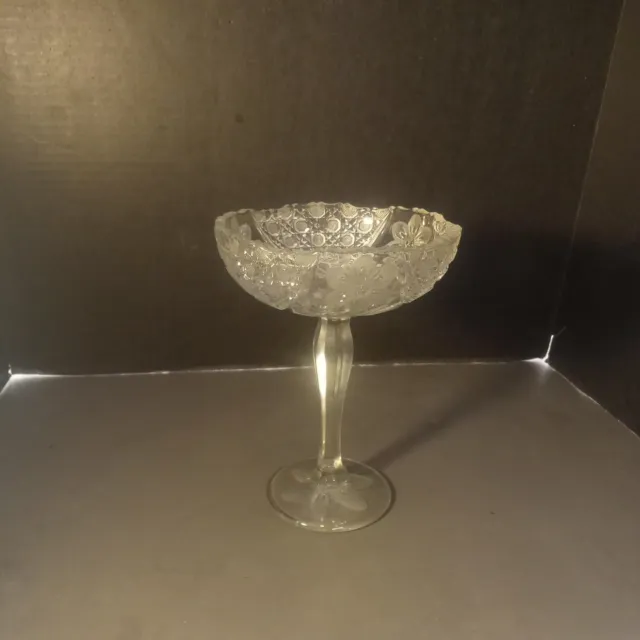 Vintage Etched Crystal Glass Pedestal Compote 7. 5"