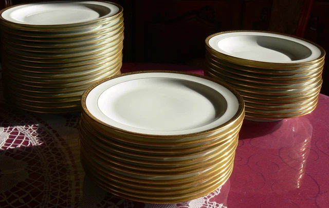 Service de table en porcelaine de limoges RIBES, 49 pièces, incrustations or fin