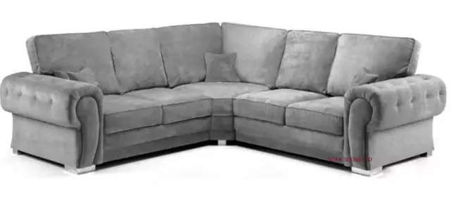 Verona Corner Sofa Full Back Set Kensington Grey / Footstool / Swivel Chair