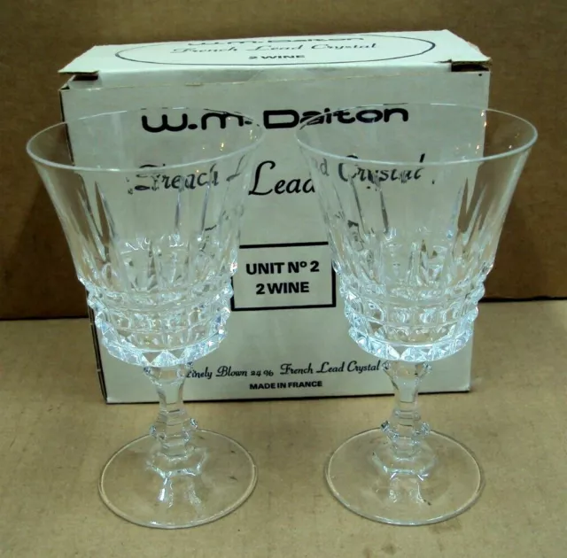 W.M. DALTON French Lead Crystal ~ (2) WINE Glasses Set ~ Made in France