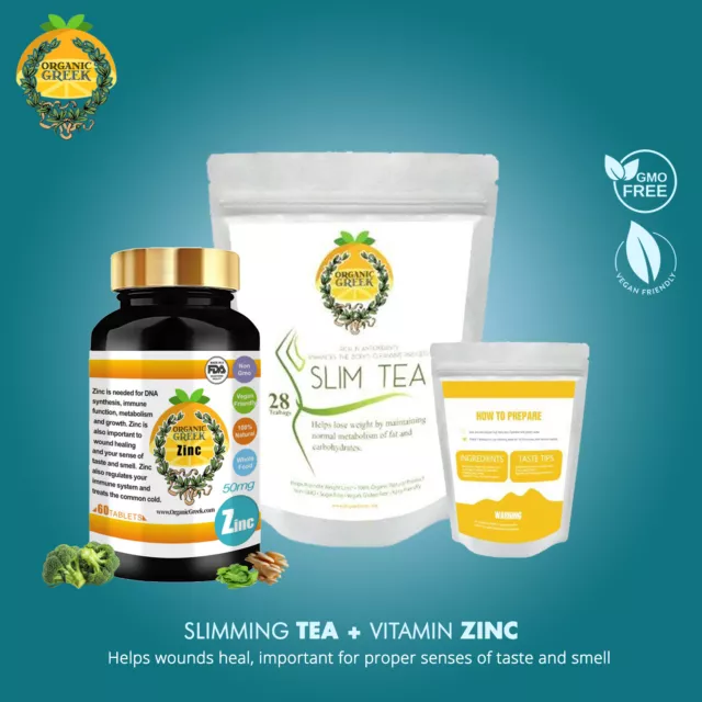 Organic Greek 28 Day Detox Weight Loss Slimming Tea, Detox, Cleanse + Zinc Combo