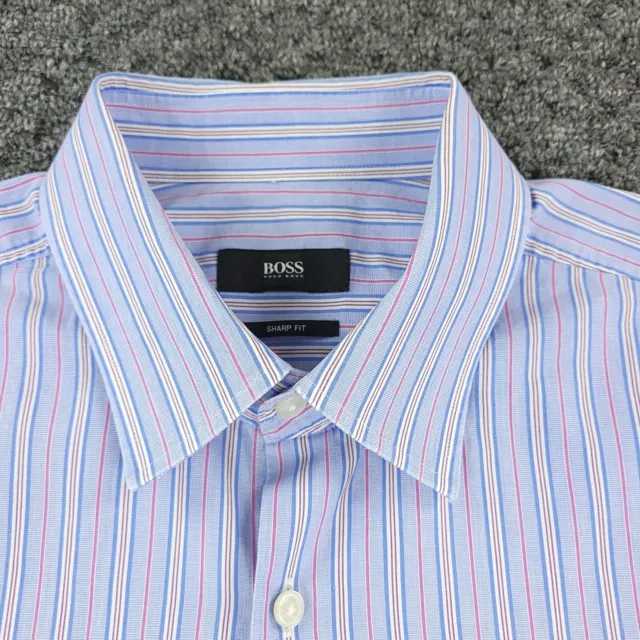 Hugo Boss Shirt 16 1/2 -  34/35 Blue Sharp Fit Stripe Button Up Long Sleeve Mens