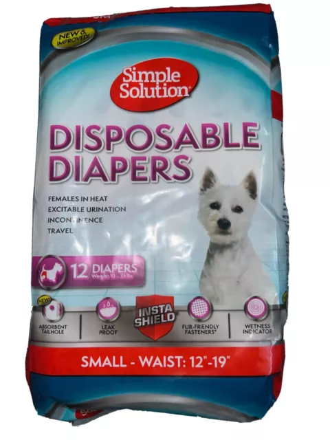 Simple Solution Disposable Dog Diapers for Female Dogs 12 Count - Small Sealed