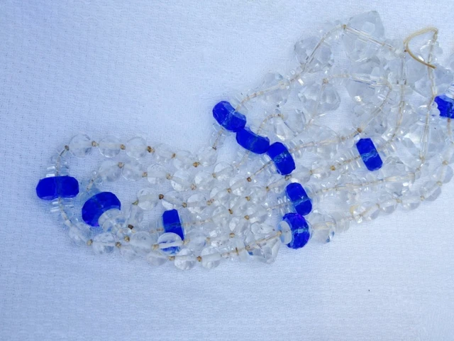 Antique 1920's Era Cut Crystal Beads 1/2"-1/8" W/ Med. Blue Cut Facet Roundels