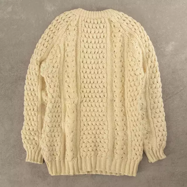 Vintage 80s Cable Knitted Jumper L Wool Made In Ireland Women's Cream 2