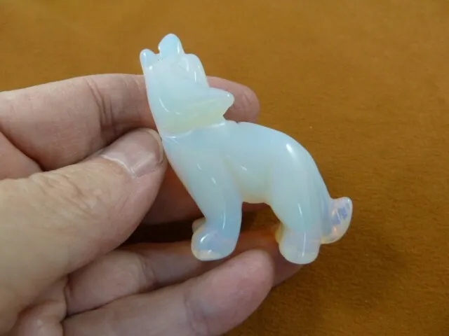 (Y-COY-ST-717) little white Opalite howling COYOTE wild dog gemstone FIGURINE
