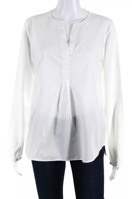 Van Laack Womens Eyelet Back Long Sleeves Blouse White Cotton Size EUR 38