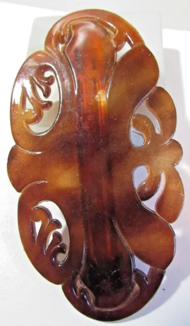 Faux Tortoise Shell Gorgeous Lucite Carved Hair Barrette Clip 2