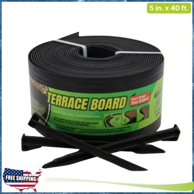 Terrace Board Black Landscape Lawn Edging with Stakes Gardening 5 in. x 40 ft.