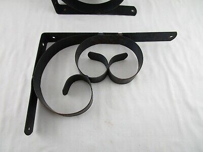 Vintage Pair(2) Wrought Iron Scrolled Shelf Brackets Used 9 1/2"x13 5/8" x1 1/2" 2