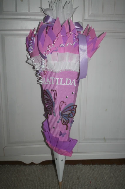 3D Glitzer Schultüte Personalisiert Schultüte 85cm Mit Namen - 3D Glitzer Schmetterlinge 6-eckig 3D Glitzer Schultüte Schmetterlinge