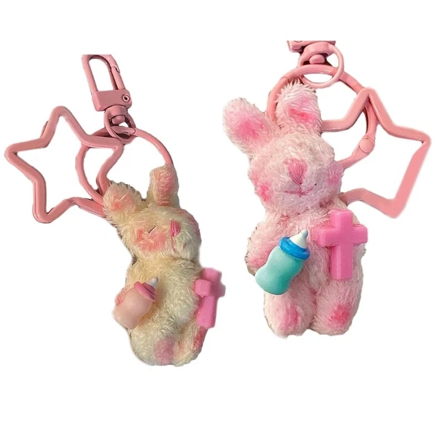 Cute Cartoon Plush Rabbit Keychain Lovely Rabbit Keyring for Bag Earphone