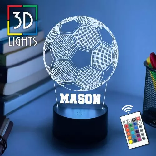 Personalised Soccer Ball 3D NIGHT LIGHT 7 Colour Touch Table Lamp Gift